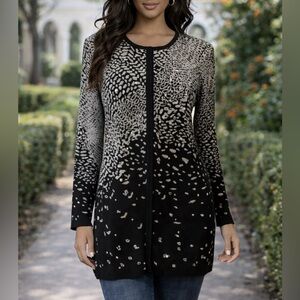 Chicos Cardigan 1 Medium Black Silver Studded Metallic Cotton